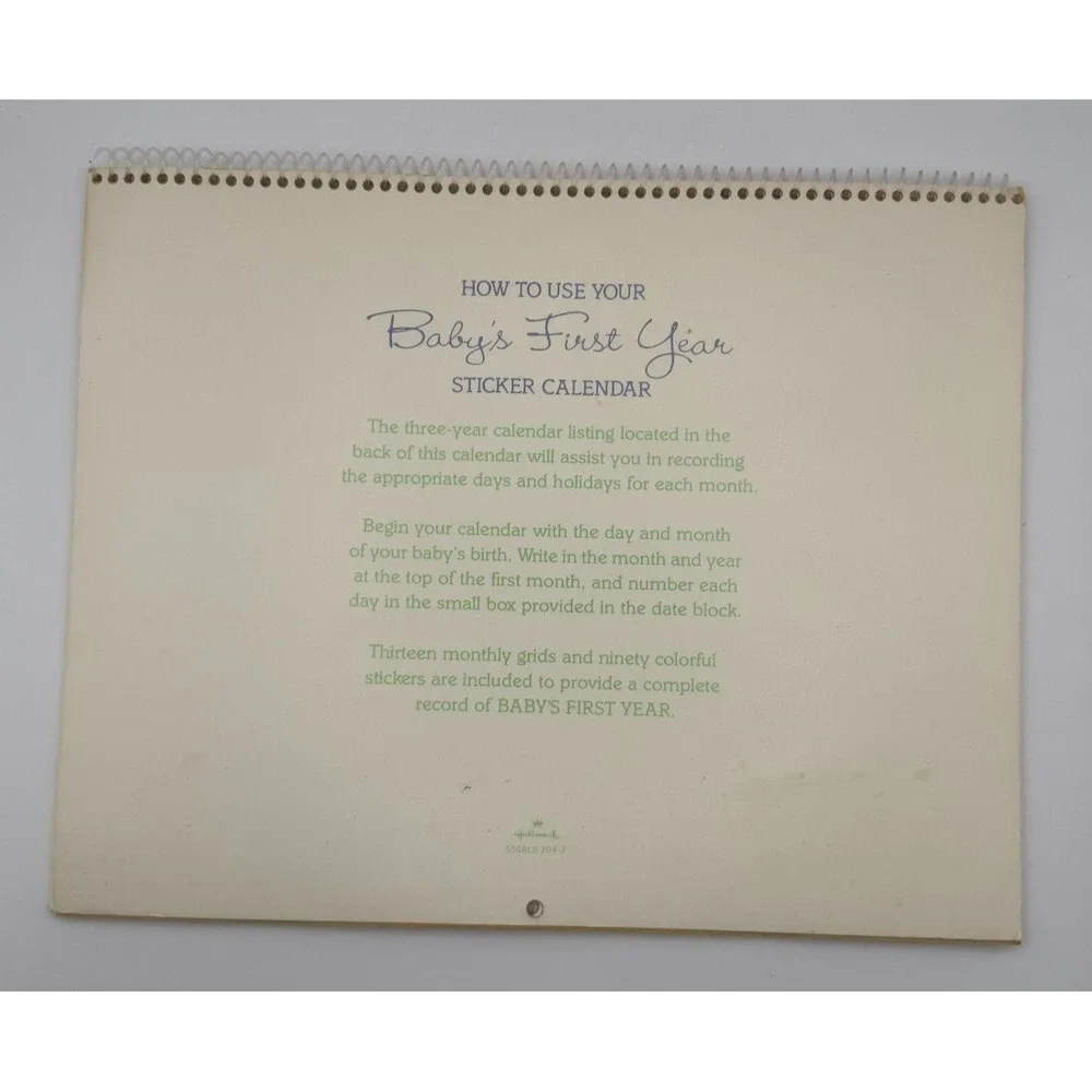 Vintage Baby's First Year Sticker Calendar Hallmark 1985 Stickers Nursery